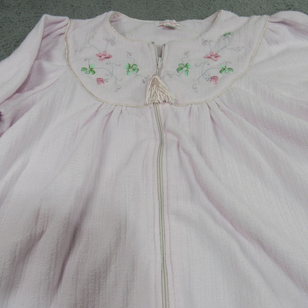 Amanda Paige Womens 2X Pink Floral Embroidered Zip Front House Coat Robe Tassel - Picture 2 of 8